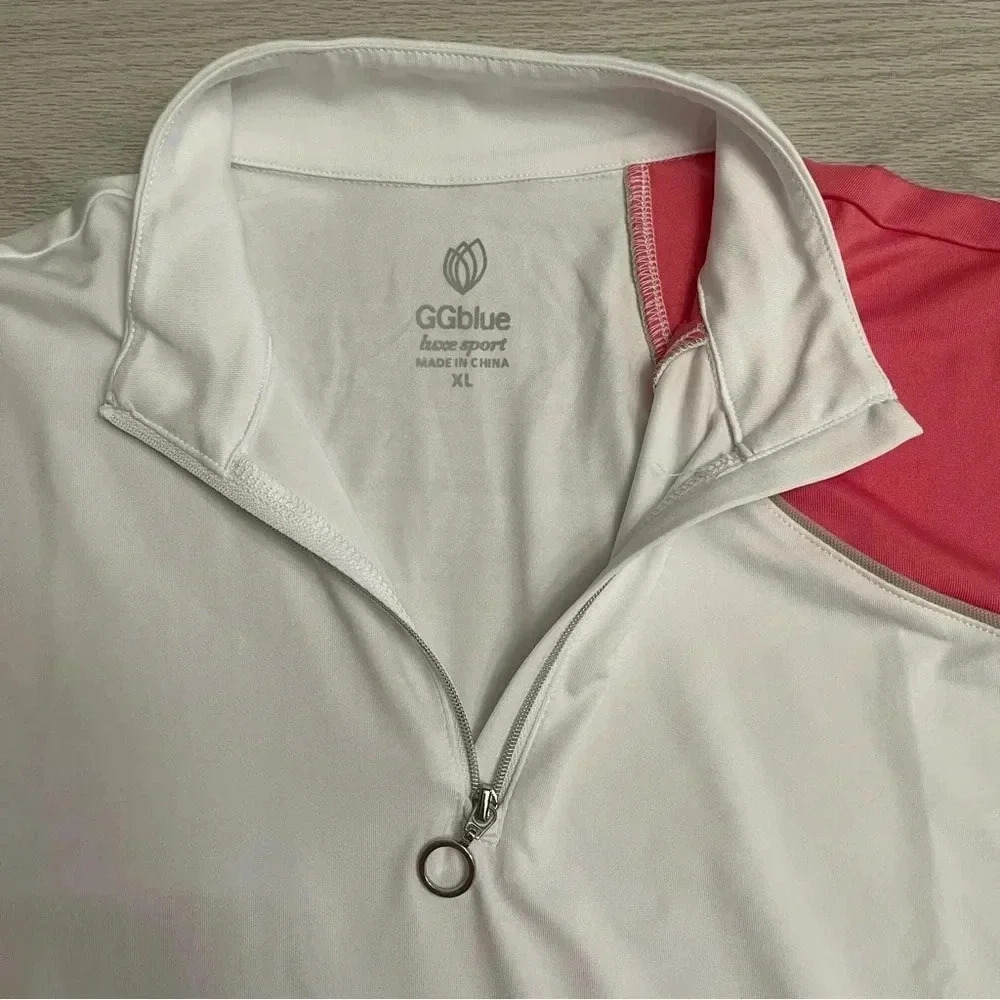 GG Blue Half Zip Polo White Pink Lightweight Golf Tennis Shirt Women’s size XL - Picture 4 of 11